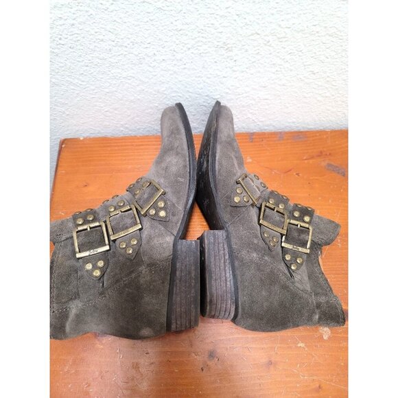 Zodiac Adele Style Brown Suede Ankle Boots With Studded Straps And Side Zippers - Picture 7 of 12